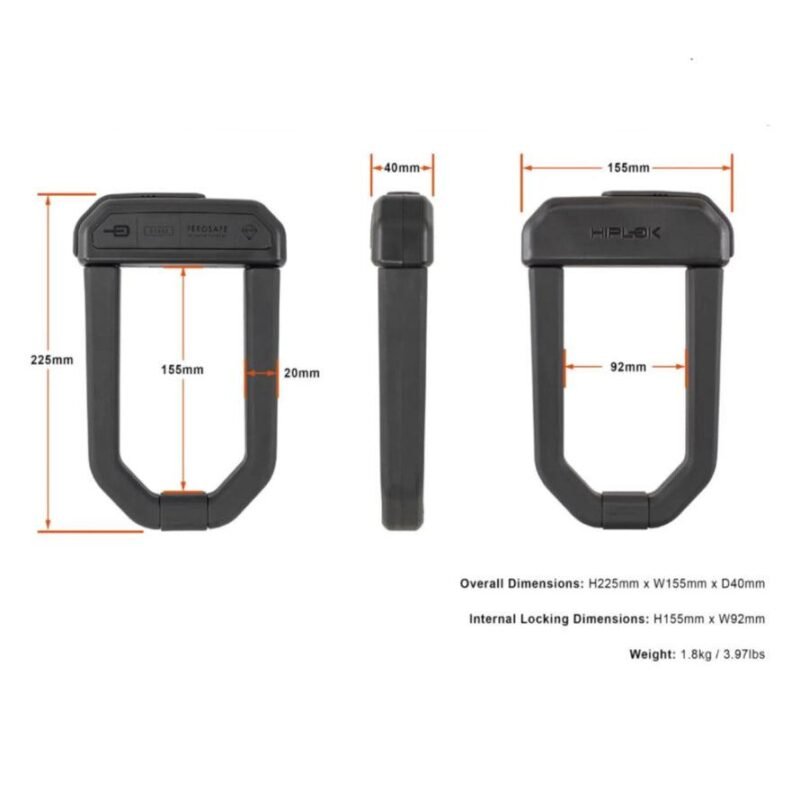Antivol Hiplok D1000 noir en forme de U vu de face