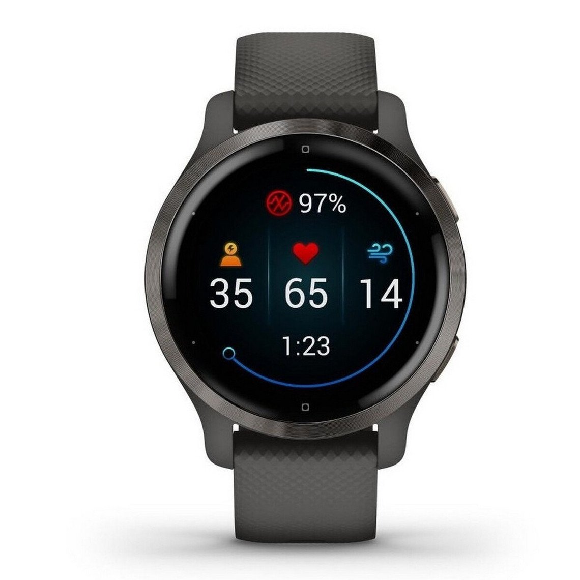 Garmin Venu 2S AMOLED avec suivi santé avancé et musique intégrée Montre Garmin Venu 2S avec bracelet sport gris foncé
