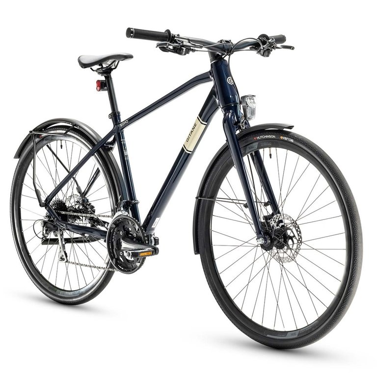 Gitane Soho 2 Vélo de Ville Tout Chemin Éclairage USB Gitane Soho 2 bleu nuit pneus Hutchinson Overide 700x35C roues 28 pouces