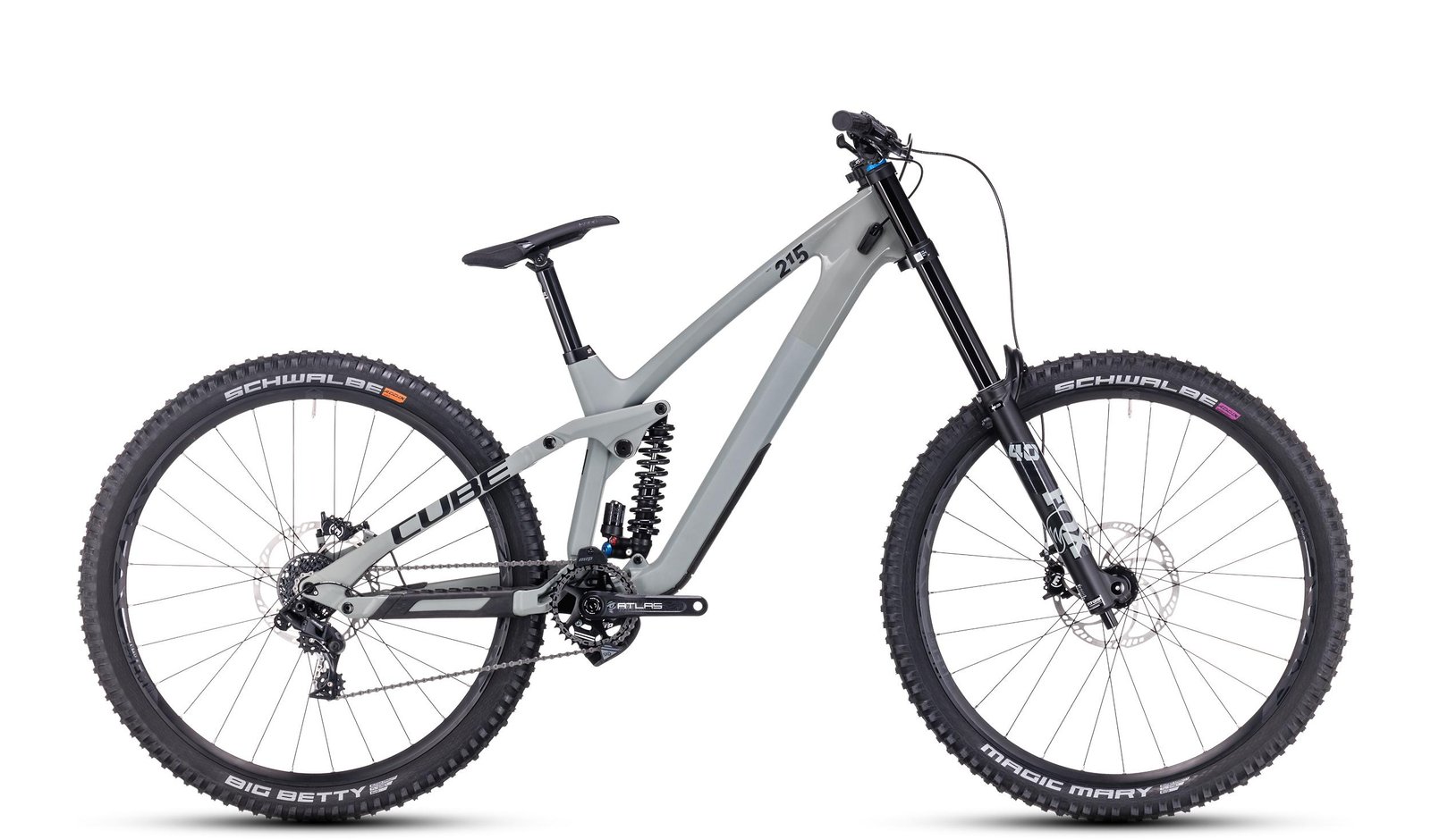 Test et Avis Cube Two15 HPC SLX 29 – Vélo Descente Carbone Cube Two15 HPC SLX 29 gris noir conçu pour bike park et compétition
